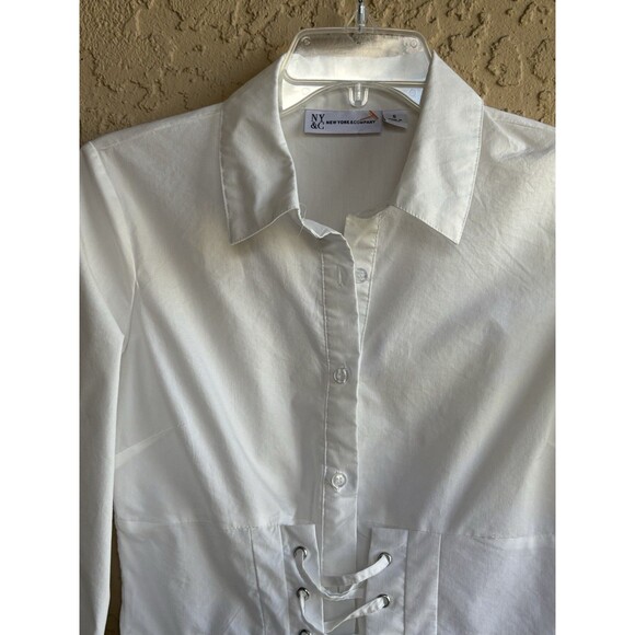 NY & Company White Small Lace Up Witchy Bodice Long Sleeve Woman’s Fairy Blouse - Picture 3 of 9